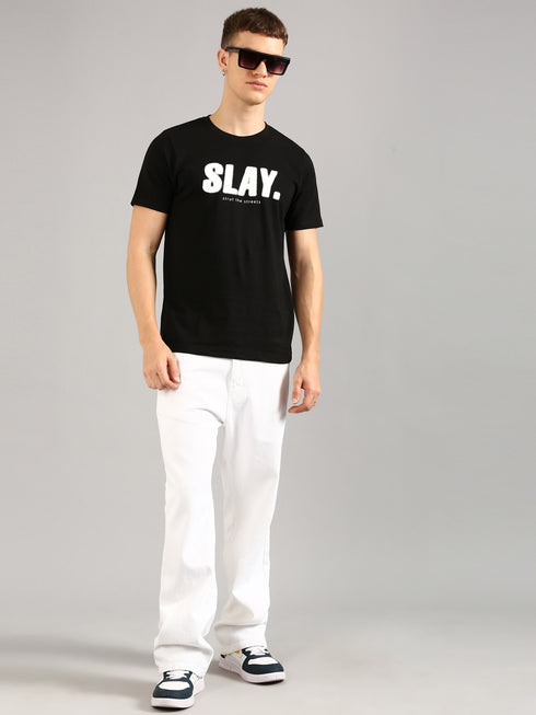 Black Printed Regular Fit T-shirt